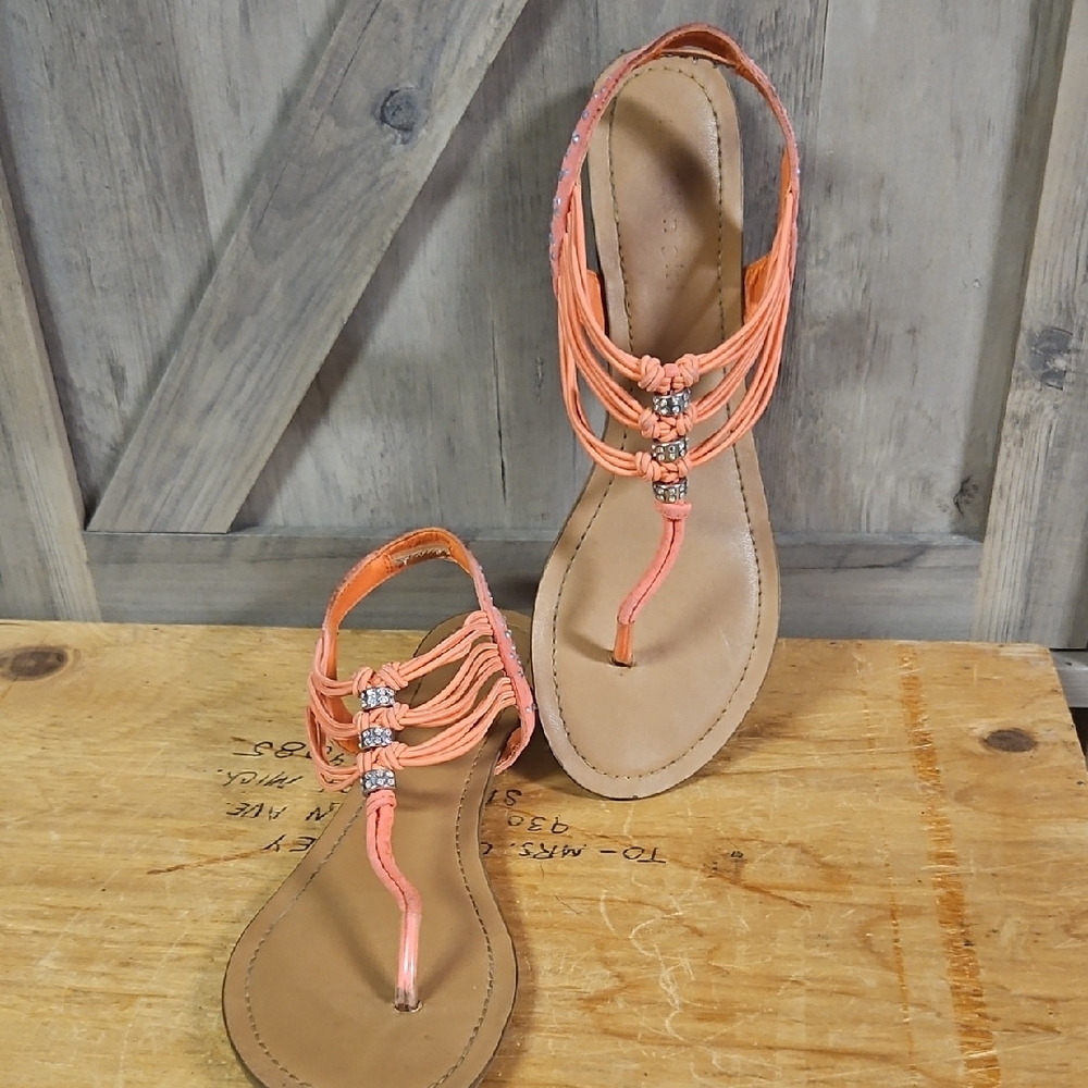 Thrill Orange Sandals with T-Strap Design
